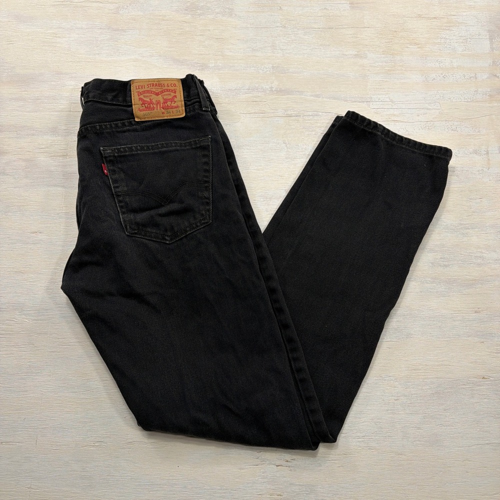 Levi's 505 Regular Fit Jeans Straight Leg Faded Black Mens W34 L34